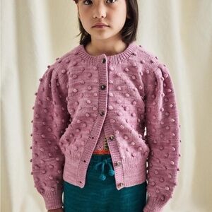 Misha and Puff Girls' Pink Popcorn Cardigan Sweater- 3-4Y